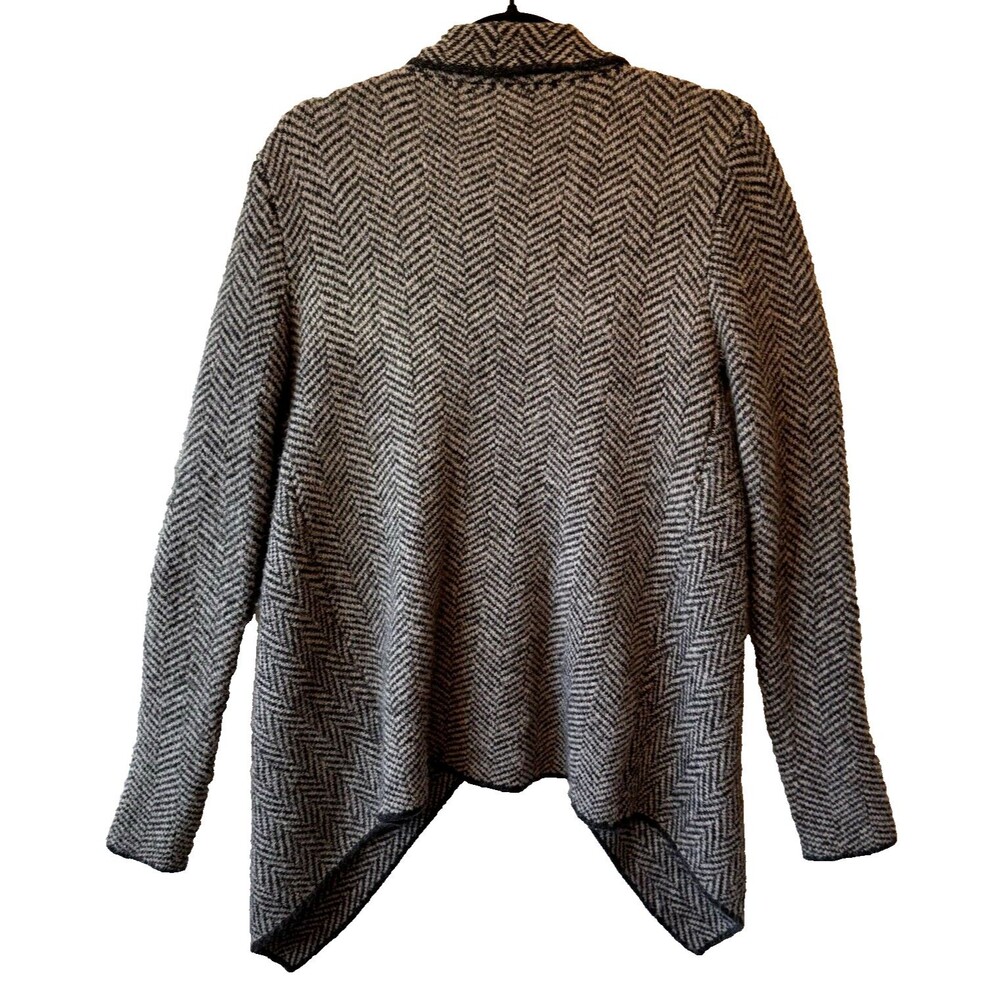 ZARA Sweater Cardigan Small Herringbone Dark Brown Black Open Front Black Trim - Picture 4 of 9
